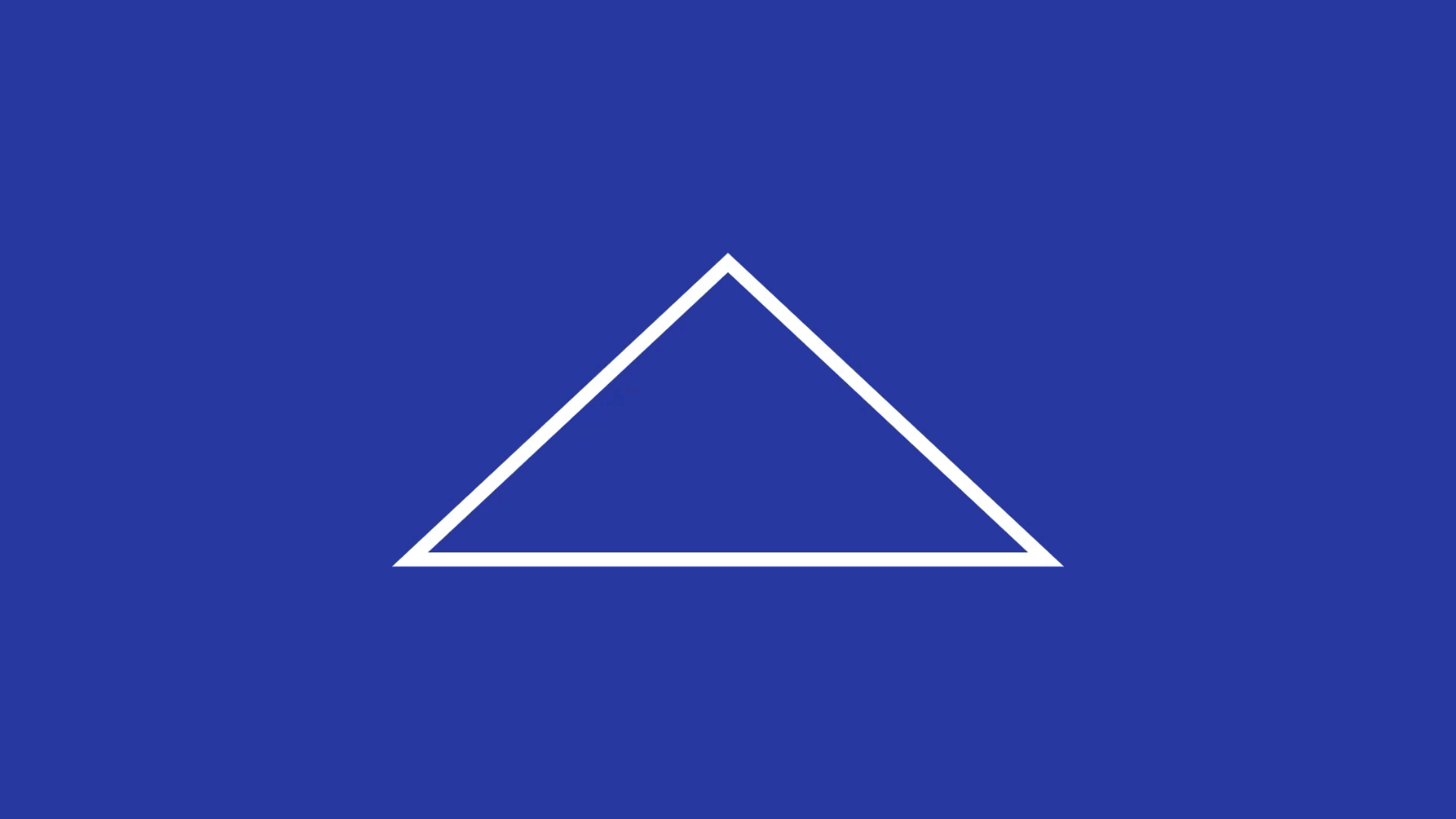 A moving gif showing the iron triangle of Price, Quality and Time. White triangle and text on a blue background.
